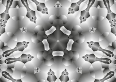 Dijital illüstrasyon, geometrik soyut kaleydoskop simetrik desen ve gradyan etkisi. Klasik güzel dekoratif arkaplan