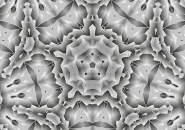 Dijital illüstrasyon, geometrik soyut kaleydoskop simetrik desen ve gradyan etkisi. Klasik güzel dekoratif arkaplan