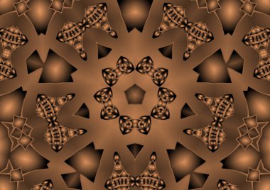 Dijital illüstrasyon, geometrik soyut renkli kaleydoskop simetrik desen ve gradyan etkisi. Klasik güzel dekoratif arkaplan