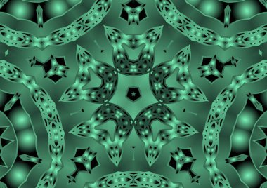 Dijital illüstrasyon, geometrik soyut renkli kaleydoskop simetrik desen ve gradyan etkisi. Klasik güzel dekoratif arkaplan