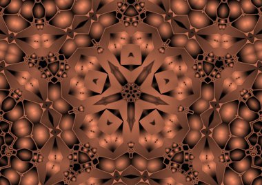 Dijital illüstrasyon, geometrik soyut renkli kaleydoskop simetrik desen ve gradyan etkisi. Klasik güzel dekoratif arkaplan