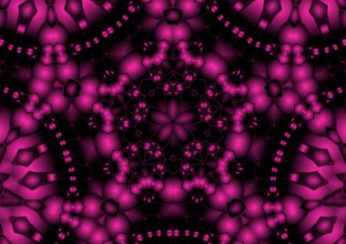 Dijital illüstrasyon, geometrik soyut renkli kaleydoskop simetrik desen ve gradyan etkisi. Klasik güzel dekoratif pembe arkaplan