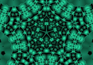 Dijital illüstrasyon, geometrik soyut renkli kaleydoskop simetrik desen ve gradyan etkisi. Klasik güzel dekoratif arkaplan