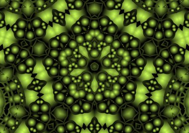 Dijital illüstrasyon, geometrik soyut renkli kaleydoskop simetrik desen ve gradyan etkisi. Klasik güzel dekoratif sarı arkaplan