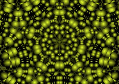 Dijital illüstrasyon, geometrik soyut renkli kaleydoskop simetrik desen ve gradyan etkisi. Klasik güzel dekoratif sarı arkaplan