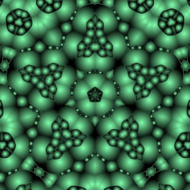Dijital illüstrasyon, geometrik soyut renkli kaleydoskop simetrik desen ve gradyan etkisi. Klasik güzel dekoratif yeşil arkaplan