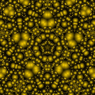 Dijital illüstrasyon, geometrik soyut renkli kaleydoskop simetrik desen ve gradyan etkisi. Klasik güzel dekoratif sarı arkaplan