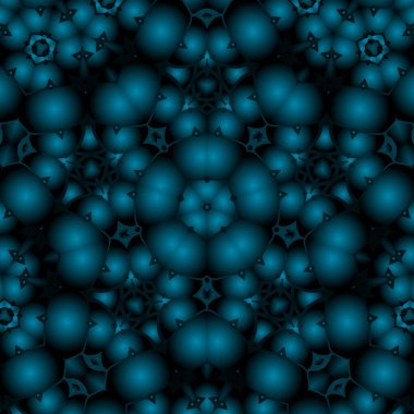 Dijital illüstrasyon, geometrik soyut renkli kaleydoskop simetrik desen ve gradyan etkisi. Klasik güzel dekoratif mavi arkaplan