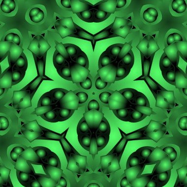 Dijital illüstrasyon, geometrik soyut renkli kaleydoskop simetrik desen ve gradyan etkisi. Klasik güzel dekoratif yeşil arkaplan