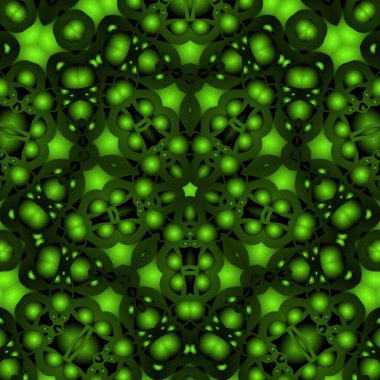 Dijital illüstrasyon, geometrik soyut renkli kaleydoskop simetrik desen ve gradyan etkisi. Klasik güzel dekoratif yeşil arkaplan