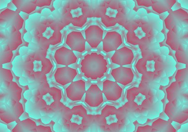 Dijital illüstrasyon, geometrik soyut renkli kaleydoskop simetrik desen ve gradyan etkisi. Klasik güzel dekoratif yeşil arkaplan