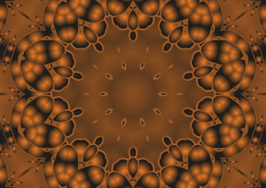 Dijital illüstrasyon, geometrik soyut renkli kaleydoskop simetrik desen ve gradyan etkisi. Klasik güzel dekoratif turuncu arka plan