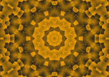 Dijital illüstrasyon, geometrik soyut renkli kaleydoskop simetrik desen ve gradyan etkisi. Klasik güzel dekoratif arkaplan