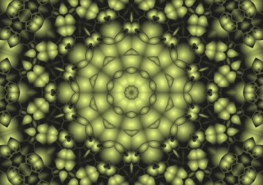 Dijital illüstrasyon, geometrik soyut renkli kaleydoskop simetrik desen ve gradyan etkisi. Klasik güzel dekoratif arkaplan