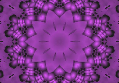 Dijital illüstrasyon, geometrik soyut renkli kaleydoskop simetrik desen ve gradyan etkisi. Klasik güzel dekoratif pembe arkaplan