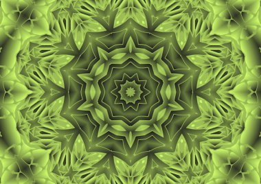 Dijital illüstrasyon, geometrik soyut renkli kaleydoskop simetrik desen ve gradyan etkisi. Klasik güzel dekoratif arkaplan