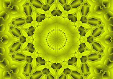 Dijital illüstrasyon, geometrik soyut renkli kaleydoskop simetrik desen ve gradyan etkisi. Klasik güzel dekoratif arkaplan