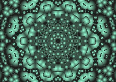 Dijital illüstrasyon, geometrik soyut renkli kaleydoskop simetrik desen ve gradyan etkisi. Klasik güzel dekoratif arkaplan