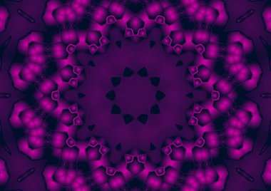 Dijital illüstrasyon, geometrik soyut renkli kaleydoskop simetrik desen ve gradyan etkisi. Klasik güzel dekoratif pembe arkaplan