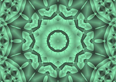 Dijital illüstrasyon, geometrik soyut renkli kaleydoskop simetrik desen ve gradyan etkisi. Klasik güzel dekoratif arkaplan