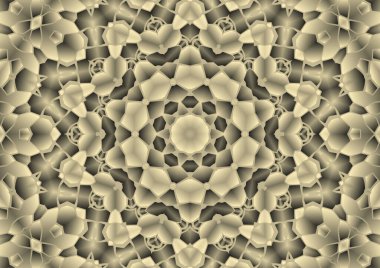 Dijital illüstrasyon, geometrik soyut renkli kaleydoskop simetrik desen ve gradyan etkisi. Klasik güzel dekoratif arkaplan