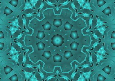 Dijital illüstrasyon, geometrik soyut renkli kaleydoskop simetrik desen ve gradyan etkisi. Klasik güzel dekoratif arkaplan