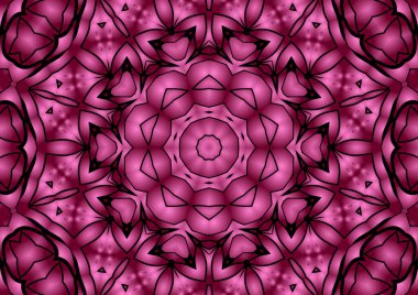 Dijital illüstrasyon, geometrik soyut renkli kaleydoskop simetrik desen ve gradyan etkisi. Klasik güzel dekoratif arkaplan