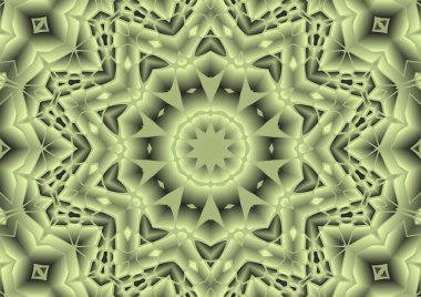 Dijital illüstrasyon, geometrik soyut renkli kaleydoskop simetrik desen ve gradyan etkisi. Klasik güzel dekoratif arkaplan