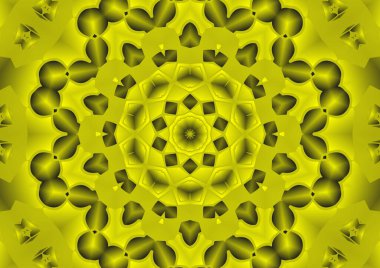 Dijital illüstrasyon, geometrik soyut renkli kaleydoskop simetrik desen ve gradyan etkisi. Klasik güzel dekoratif arkaplan