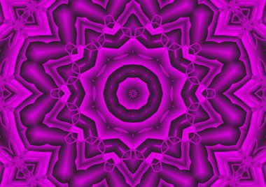 Dijital illüstrasyon, geometrik soyut renkli kaleydoskop simetrik desen ve gradyan etkisi. Klasik güzel dekoratif pembe arkaplan