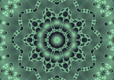 Dijital illüstrasyon, geometrik soyut renkli kaleydoskop simetrik desen ve gradyan etkisi. Klasik güzel dekoratif arkaplan