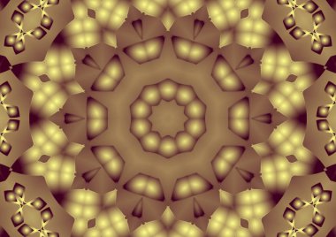 Dijital illüstrasyon, geometrik soyut renkli kaleydoskop simetrik desen ve gradyan etkisi. Klasik güzel dekoratif arkaplan