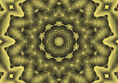 Dijital illüstrasyon, geometrik soyut renkli kaleydoskop simetrik desen ve gradyan etkisi. Klasik güzel dekoratif arkaplan