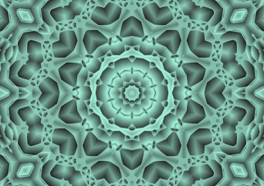 Dijital illüstrasyon, geometrik soyut renkli kaleydoskop simetrik desen ve gradyan etkisi. Klasik güzel dekoratif arkaplan