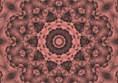 Dijital illüstrasyon, geometrik soyut renkli kaleydoskop simetrik desen ve gradyan etkisi. Klasik güzel dekoratif pembe arkaplan