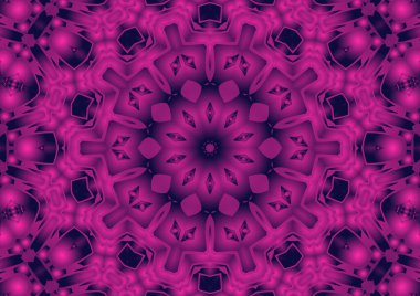 Dijital illüstrasyon, geometrik soyut renkli kaleydoskop simetrik desen ve gradyan etkisi. Klasik güzel dekoratif arkaplan