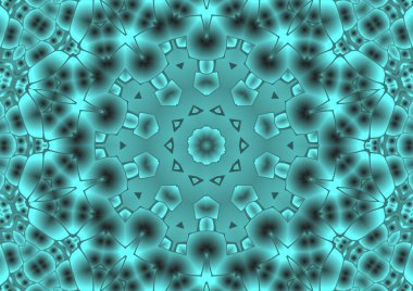 Dijital illüstrasyon, geometrik soyut renkli kaleydoskop simetrik desen ve gradyan etkisi. Klasik güzel dekoratif arkaplan