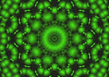 Dijital illüstrasyon, geometrik soyut renkli kaleydoskop simetrik desen ve gradyan etkisi. Klasik güzel dekoratif arkaplan