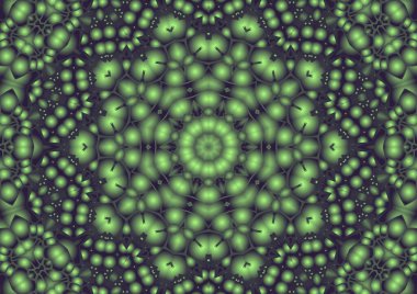 Dijital illüstrasyon, geometrik soyut renkli kaleydoskop simetrik desen ve gradyan etkisi. Klasik güzel dekoratif arkaplan