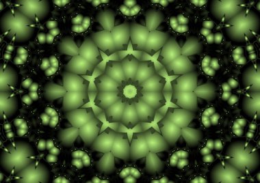 Dijital illüstrasyon, geometrik soyut renkli kaleydoskop simetrik desen ve gradyan etkisi. Klasik güzel dekoratif arkaplan