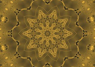 Dijital illüstrasyon, geometrik soyut renkli kaleydoskop simetrik desen ve gradyan etkisi. Klasik güzel dekoratif arkaplan