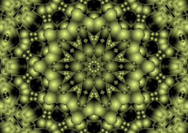 Dijital illüstrasyon, geometrik soyut renkli kaleydoskop simetrik desen ve gradyan etkisi. Klasik güzel dekoratif arkaplan