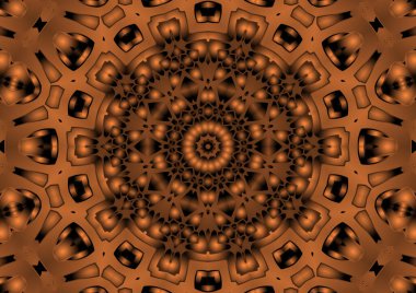 Dijital illüstrasyon, geometrik soyut renkli kaleydoskop simetrik desen ve gradyan etkisi. Klasik güzel dekoratif arkaplan