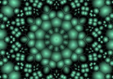 Dijital illüstrasyon, geometrik soyut renkli kaleydoskop simetrik desen ve gradyan etkisi. Klasik güzel dekoratif arkaplan