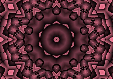 Dijital illüstrasyon, geometrik soyut renkli kaleydoskop simetrik desen ve gradyan etkisi. Klasik güzel dekoratif pembe arkaplan