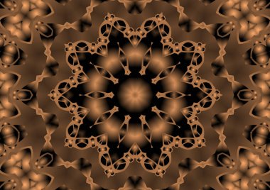 Dijital illüstrasyon, geometrik soyut renkli kaleydoskop simetrik desen ve gradyan etkisi. Klasik güzel dekoratif arkaplan