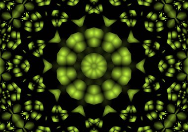 Dijital illüstrasyon, geometrik soyut renkli kaleydoskop simetrik desen ve gradyan etkisi. Klasik güzel dekoratif arkaplan