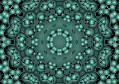 Dijital illüstrasyon, geometrik soyut renkli kaleydoskop simetrik desen ve gradyan etkisi. Klasik güzel dekoratif arkaplan