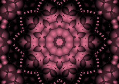 Dijital illüstrasyon, geometrik soyut renkli kaleydoskop simetrik desen ve gradyan etkisi. Klasik güzel dekoratif arkaplan