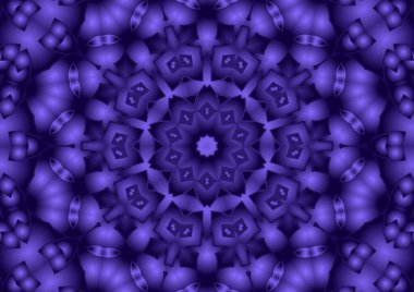 Dijital illüstrasyon, geometrik soyut renkli kaleydoskop simetrik desen ve gradyan etkisi. Klasik güzel dekoratif arkaplan